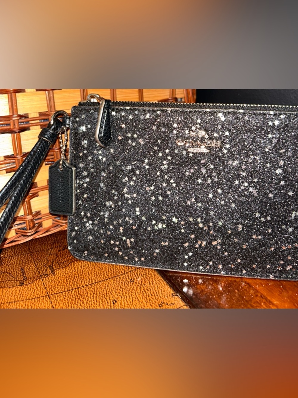 Coach Black Wristlet With Silver Star Glitter - NWOT - - Picture 3 of 15
